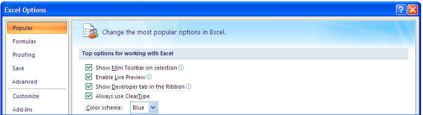 Excel popular options